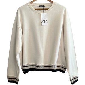 Zara Oversized Sweatshirt with Glitter Knit Sleeves and Hem Size L - NWT
